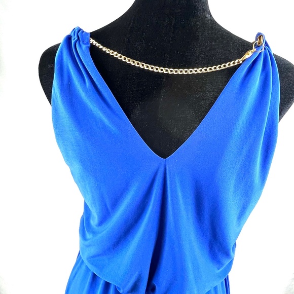 MSK Royal Blue Dress with Gold Tones Snake Chain Halter Top - Picture 7 of 11